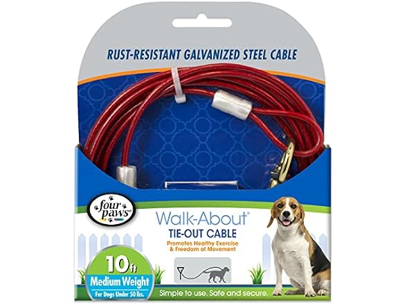 Four Paws Medium Weight Dog Tie Out Cable Red 10 feet