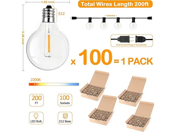 VerRon G40 200FT LED Outdoor String Lights