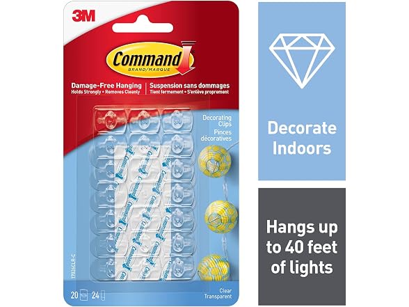 20 Clips Plus 24 Strips Command Clear Decorative Adhesive Clips