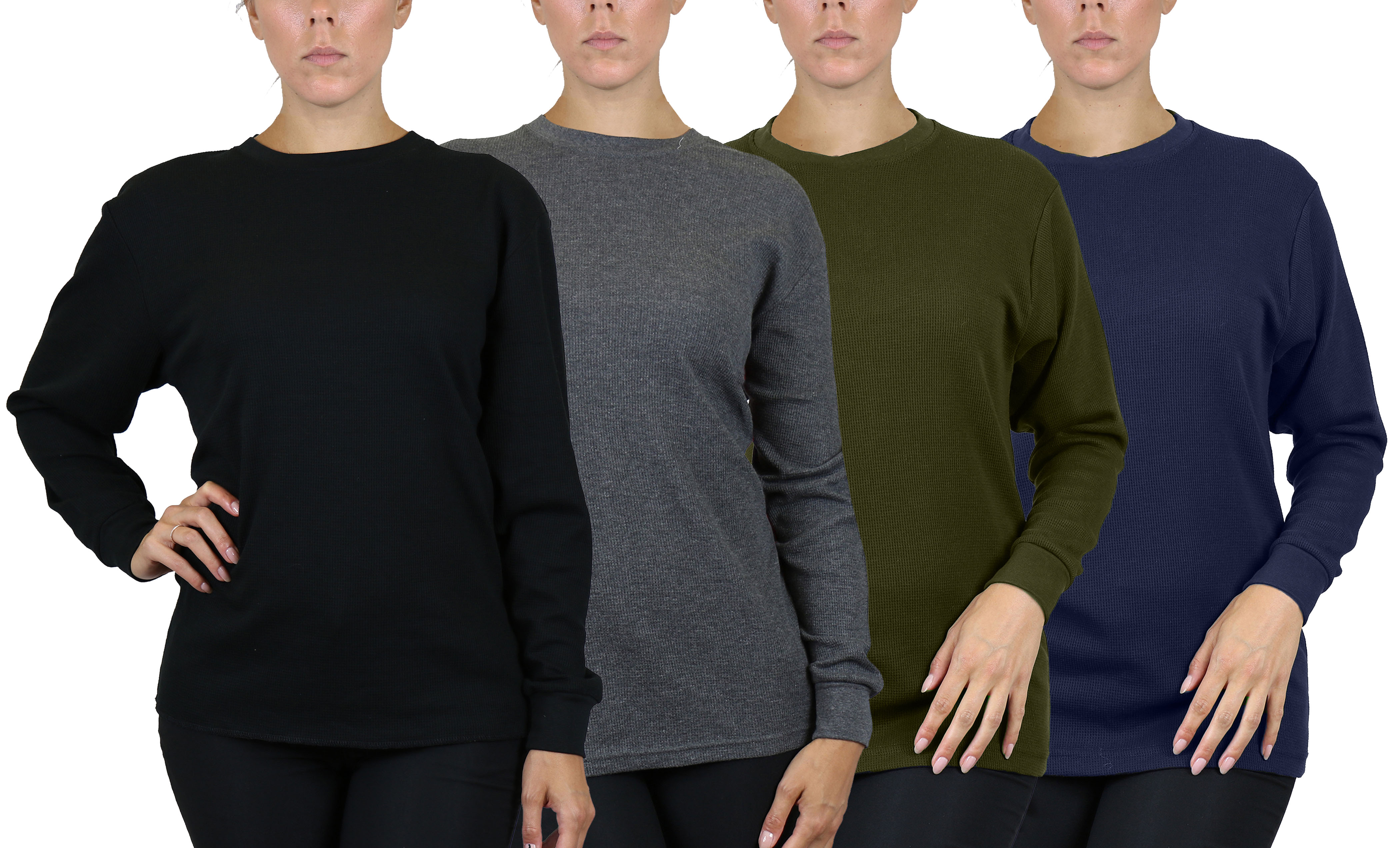 4Pk Womens Waffle-Knit Thermal Shirts - Gallery 14