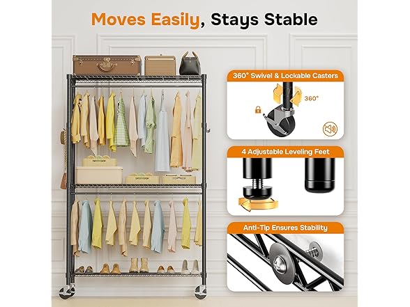 Simple Deluxe Rolling Clothes Rack