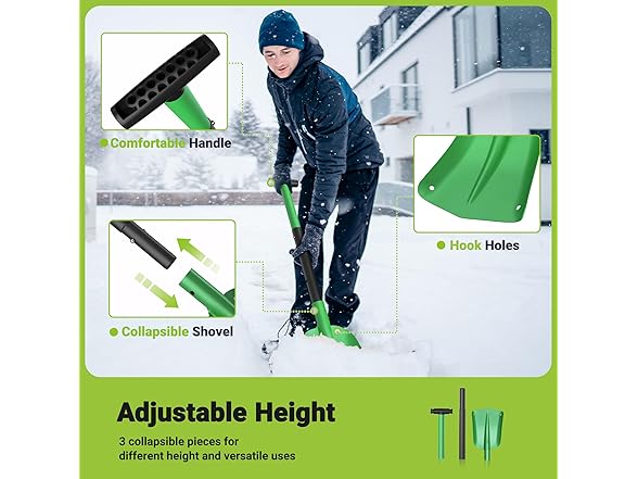 VOLTASK 31'' Compact Snow Shovel with Ice Scraper
