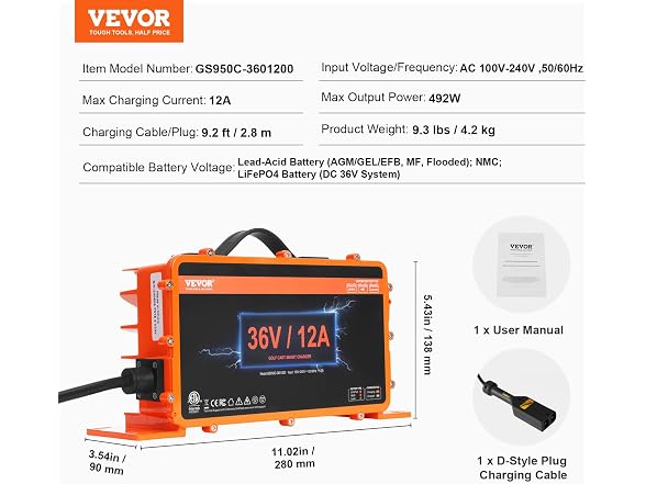 48 Volt Golf Cart Battery Charger, 15 AMP, Smart