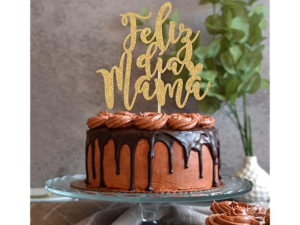 Gold Glitter Feliz Dia Mama Cake Topper