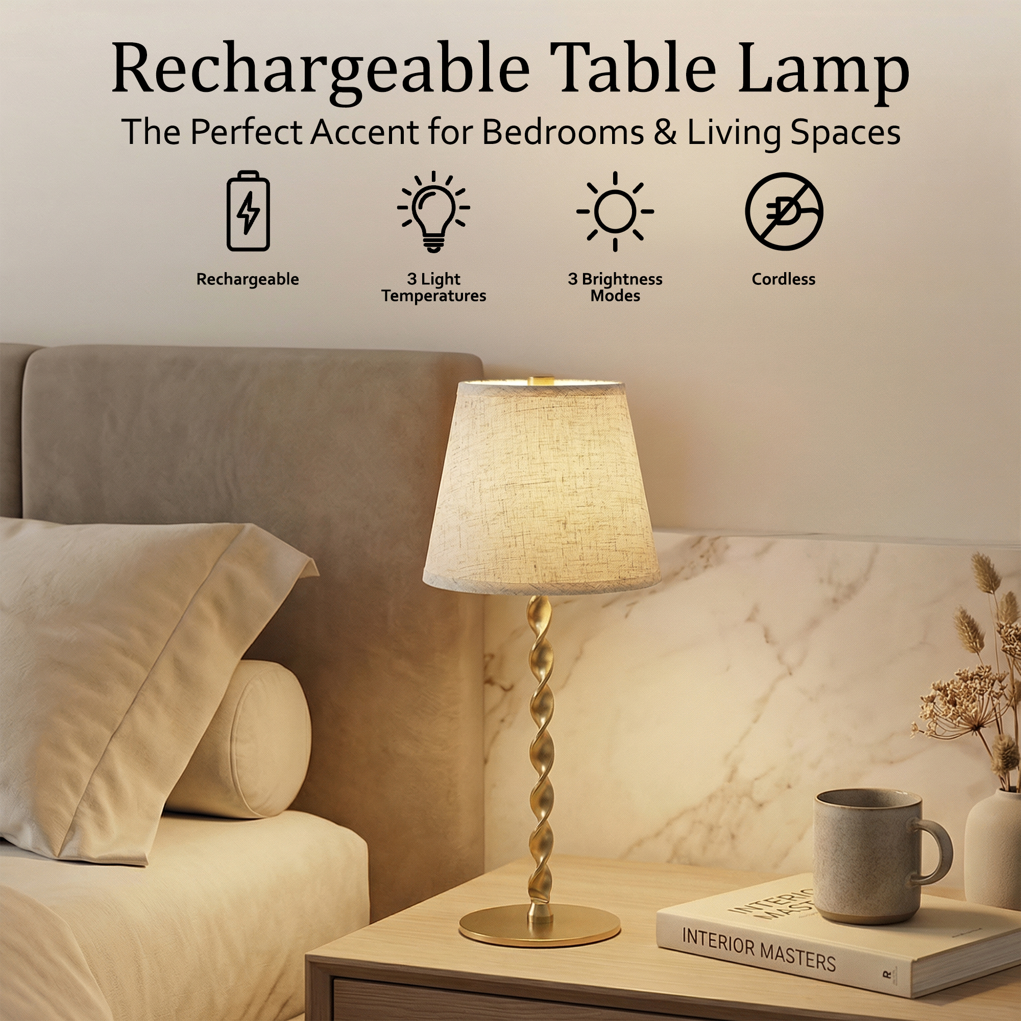 Twist Stem Smooth Linen Shade Lamp - Gallery 20