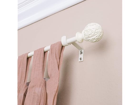 Montevilla Leaf Ball Curtain Rod, 48-86", Distressed Ivory