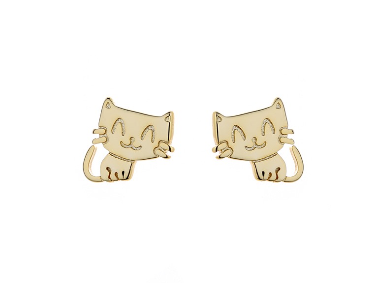 AAA IGT-DAAS-DEBS7242-G Sterling Silver Cat Earrings Gold