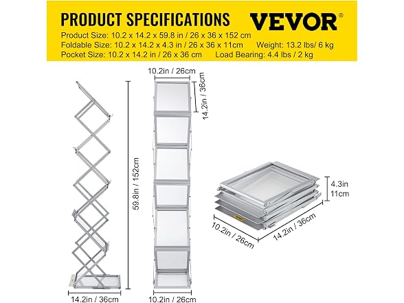 VEVOR Foldable Magazine Display Rack, 6