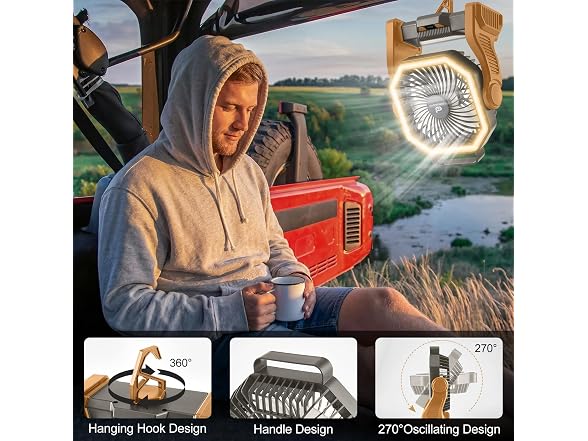 Odoland Brown Rechargeable Camping Fan