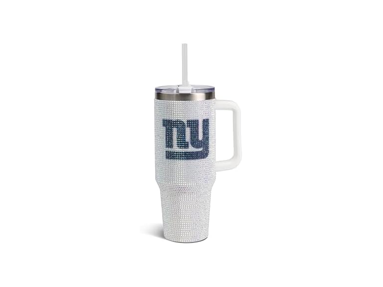 The Memory Company Officially Licensed NFL 40oz Stainless Steel Tumbler - Double Wall Insulated Travel Cup with Handle and Straw Lid - Crystal Rhinestone Design