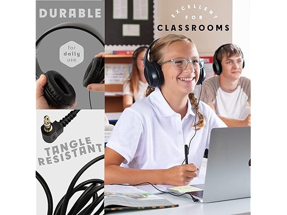 (5 PACK) Bulk On-Ear 3.5mm Wired Kids Headphones with Microphones