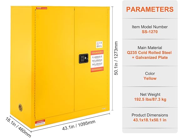 Flammable Storage Cabinet 34 Gal, 43.1x18.1x50.1