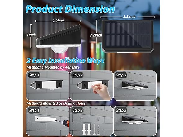 Solar Fence Lights 8-Pack w/ RGB Colors