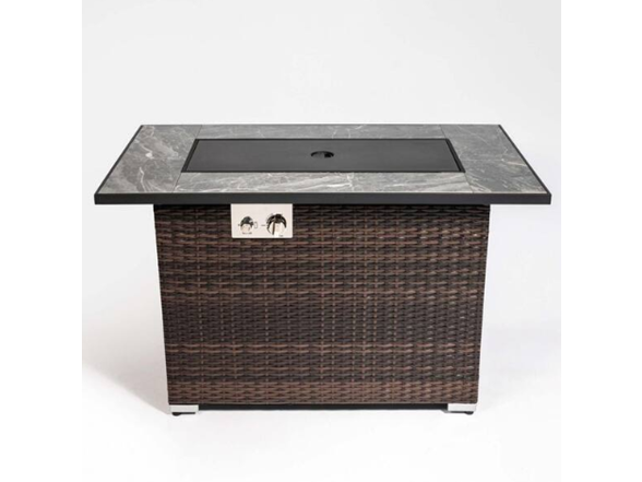 44" Rattan Fire Table w/ Ceramic Top + Cover