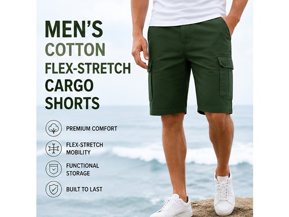 3Pk Mens Cotton Stretch Cargo Shorts