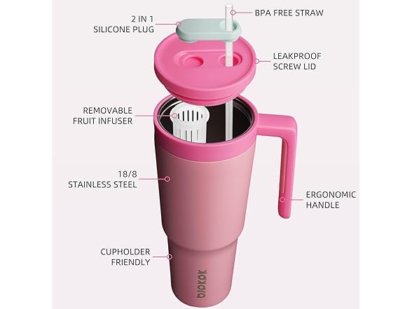 BJPKPK 40oz Tumbler w/Handle Light Pink