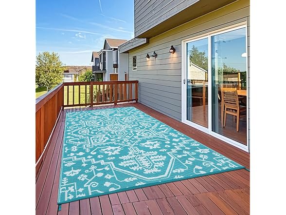 9x18 Outdoor Rug Plastic Straw Blue