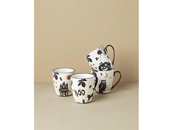 Lenox Coffee Mugs, Vintage Haunted Halloween 12 Oz Mugs Set of 4