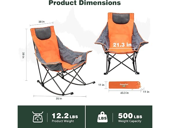 SUNNYFEEL Orange Rocking Camping Chair 500lbs