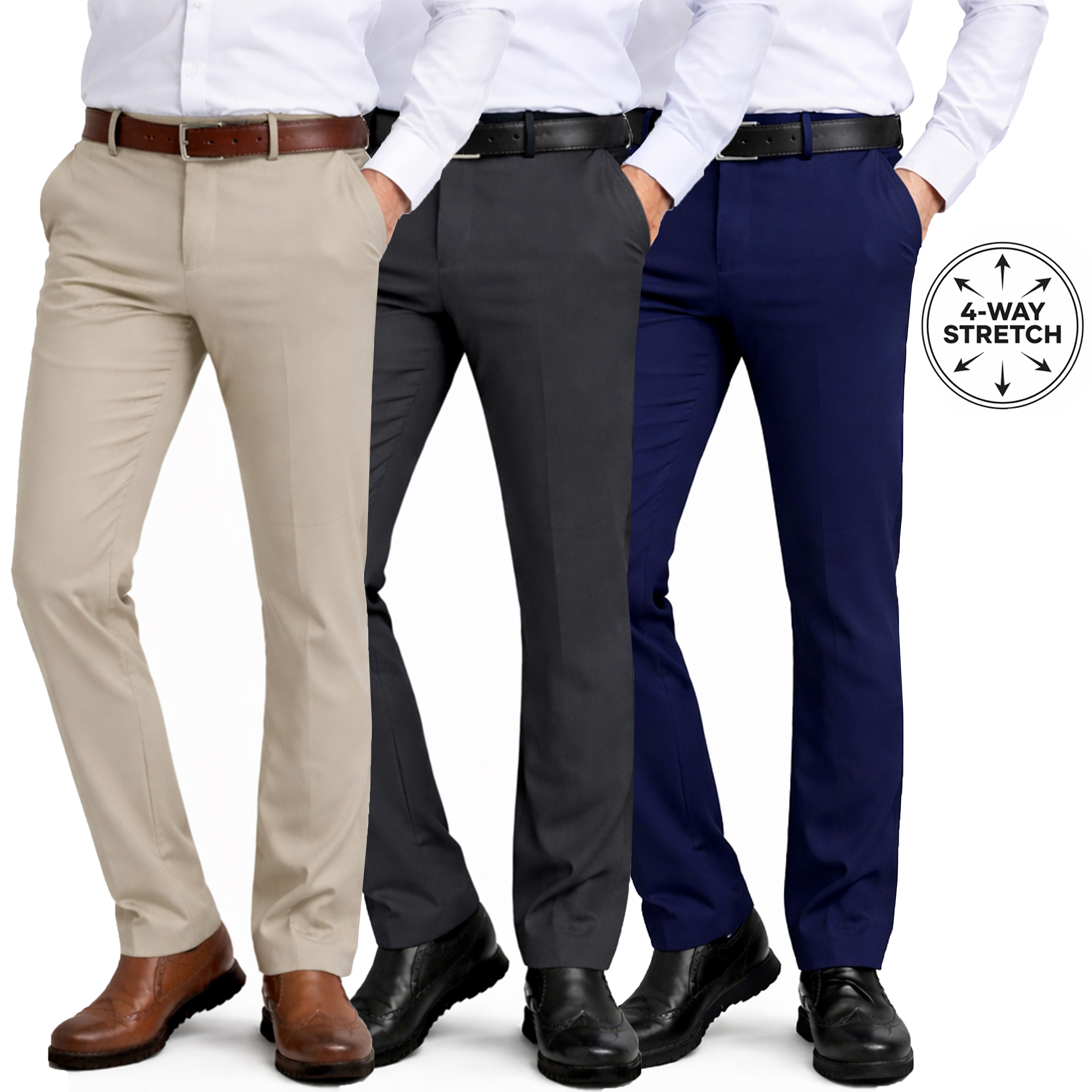 3Pk Mens Slim Fit Stretch Dress Pants - Gallery 11