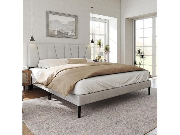 Bed Frame, Fabric Upholstered Headboard