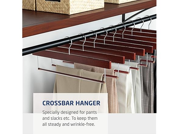ZOBER Wooden Pant Hanger w/Bar,10Pk