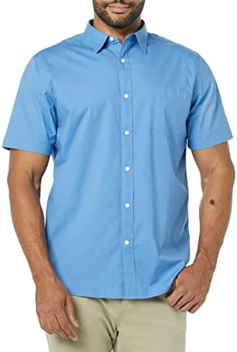Amazon Essentials Men's Slim-Fit Short-Sleeve Poplin Shirt, Light Blue, Medium
