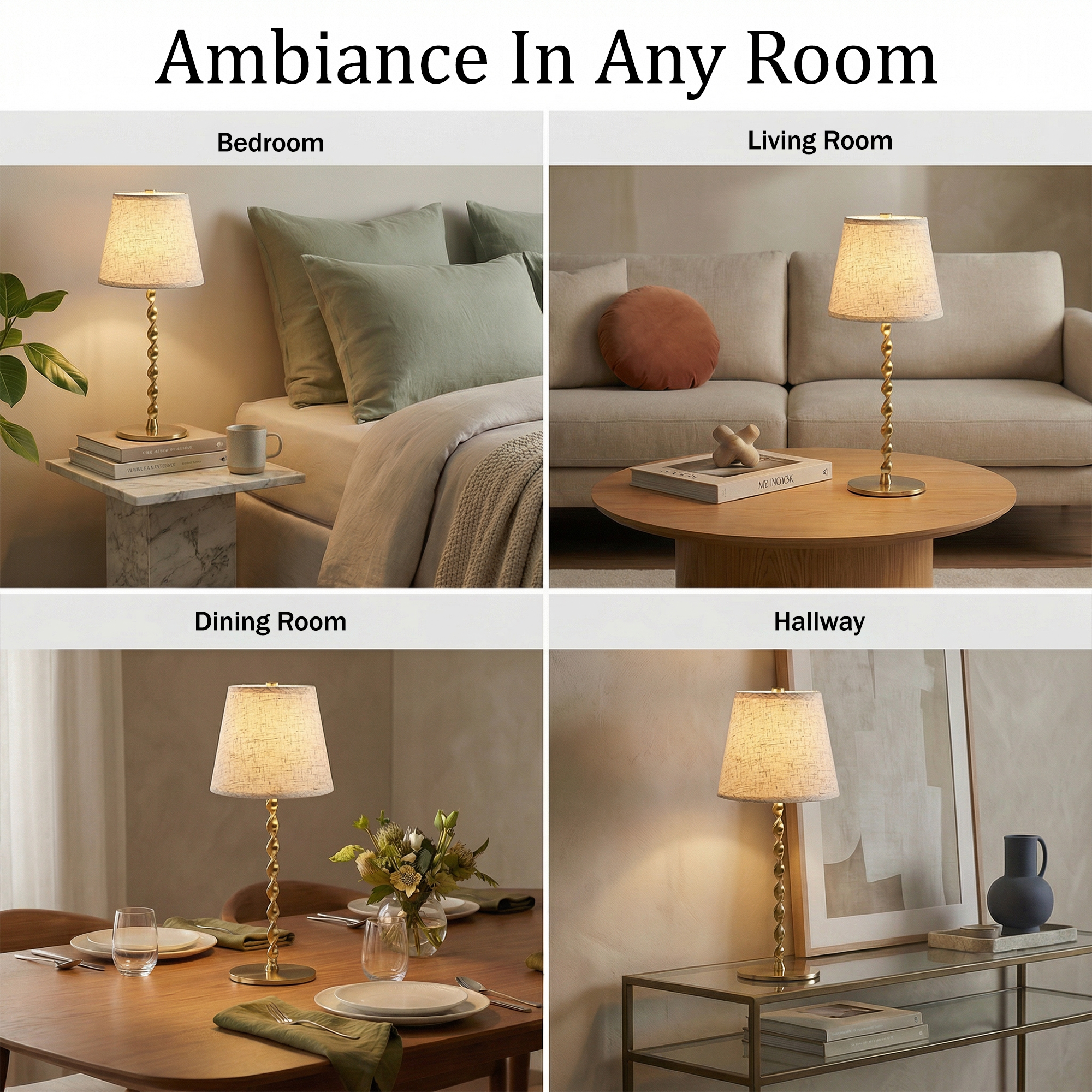 Twist Stem Smooth Linen Shade Lamp - Gallery 15