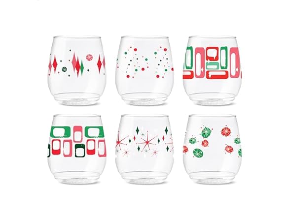 TOSSWARE POP 14oz Vino Retro Festive Pattern Series, SET OF 6