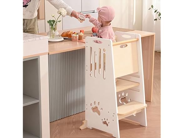 Toddler Tower Height-Adjustable White Step Stool with Sliding Safety Door (Open Box)