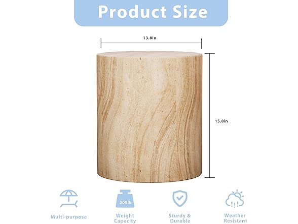 Royal Windsor Outdoor Side Table for Patio, Faux Travertine (Open Box)