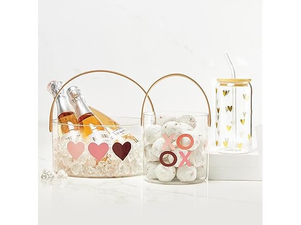  Glass Travel Tumbler Cup with Bamboo Lid and Glass Straw, 16 Fluid Ounces, Hearts