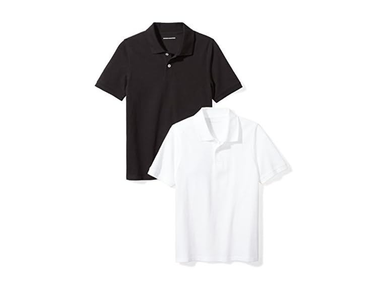 Amazon Essentials Toddler Boys' Short-Sleeve School Uniform Pique Polo Shirts, Pack of 2, Black/White, 4T