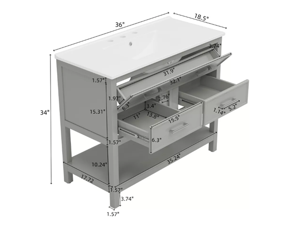 Christopher Knight Home Lowell Contemporary 36" Vanity