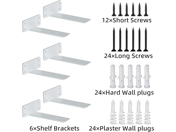 ZGO Floating Shelf Brackets, 8 inch, 6 pack