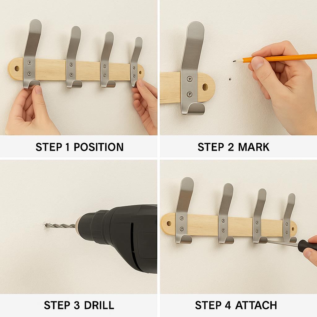 Wall Mounted Wood & Metal Hook Coat Rack - Gallery 19