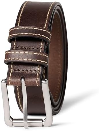Amazon Essentials Men's Stitched Edge Leather Belt, Brown, 38