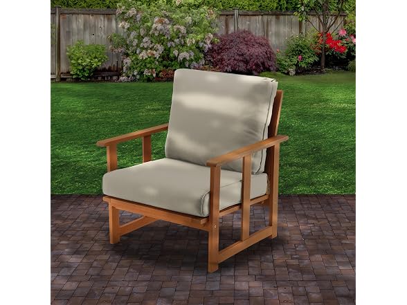 National Tree Company Eucalyptus Grandis Wood Cushioned Club Chair, Beige
