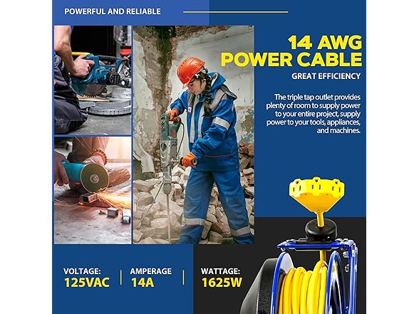 Goodyear Extension Cord Reel Retractable 14AWG x 100'