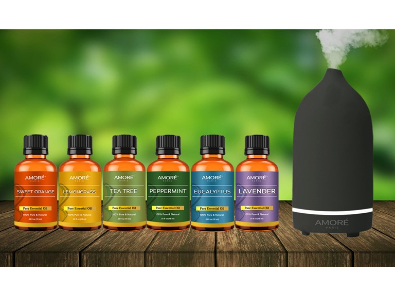 Ceramic Ultrasonic Aromatherapy Essential Oil Diffuser with Essential Oils Set (7-Pack)
