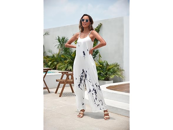 Fkeep Women Loose V Neck Sleeveless Strap Pants