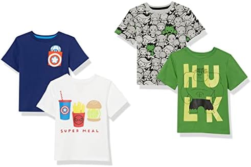 Amazon Essentials Disney | Marvel | Star Wars Toddler Boys' Short-Sleeve T-Shirts (Previously Spotted Zebra), Pack of 4, Marvel Hulk, 2T