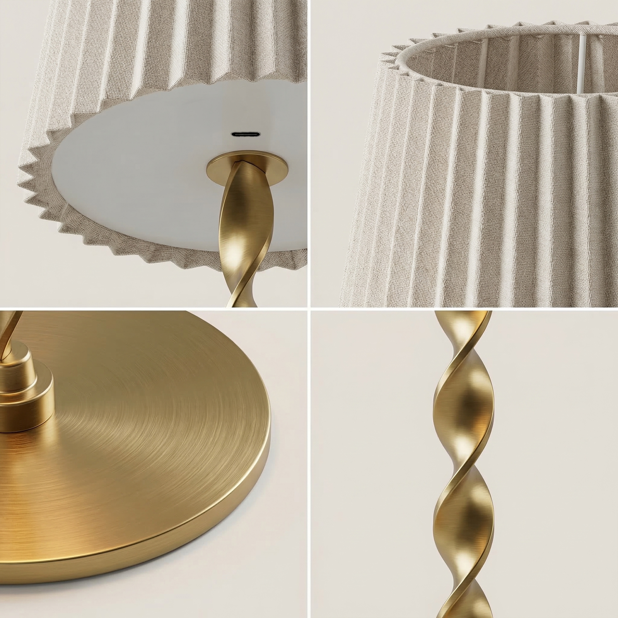 Twisted Stem Pleated Shade Cream Lamp - Gallery 14