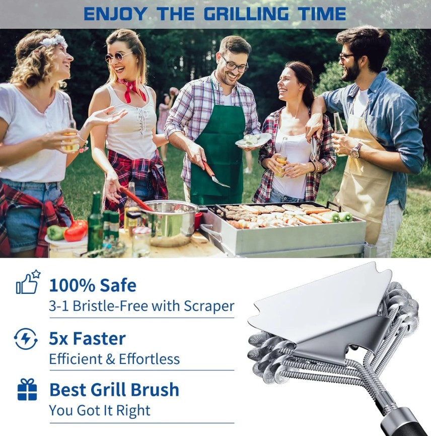 17" Stainless Steel Grill Brush and Scraper Bristle Free - Gallery 13