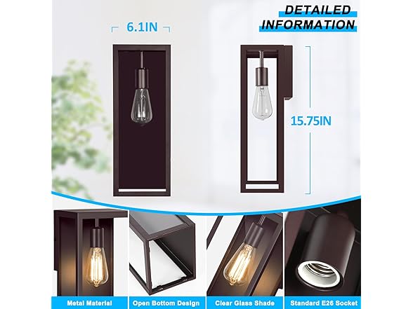 VerRon Exterior Waterproof Wall Sconce