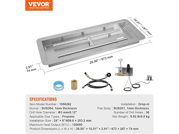 24 x 8 inch Drop-in Fire Pit Pan