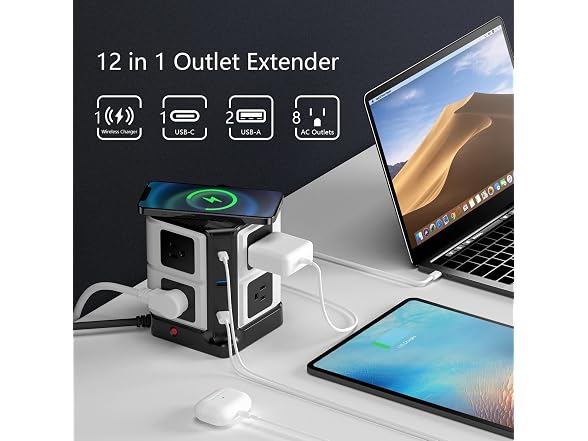 bestek USB C Power Strip with Wireless Charger