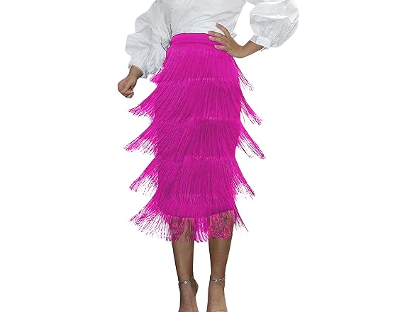 Sematomala Women (3XL) Fringe Midi Skirt Zip Skirt