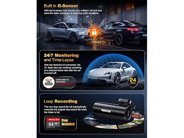 KEYROO 2.5K Dash Cam Front 64GB WiFi