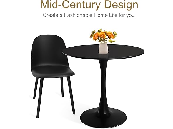 Mid Century Modern Round Black Dining Table Set